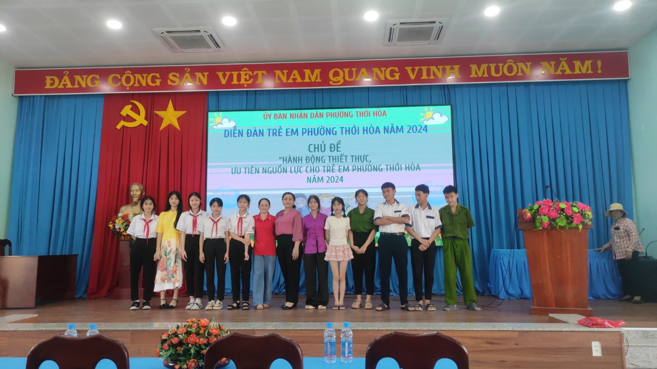 BỘ PHẬN NGOÀI GIỜ TRƯỜNG THCS THỚI HÒA THAM GIA DIỄN ĐÀN TRẺ EM TẠI UBND PHƯỜNG THỚI HÒA