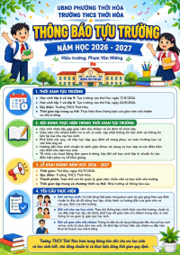 THÔNG BÁO DANH SÁCH HỌC SINH CÁC LỚP VÀ LỊCH TỰU TRƯỜNG NĂM HỌC 2026-2027